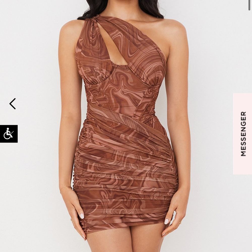 House of CB “Clementine” Swirl Print Cut Out Mini Dress